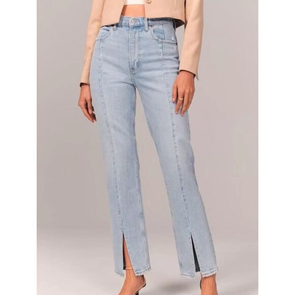 Abercrombie & Fitch Jeans 27 Curve Love 90s Straight Ultra High Rise Split Hem - Picture 2 of 16
